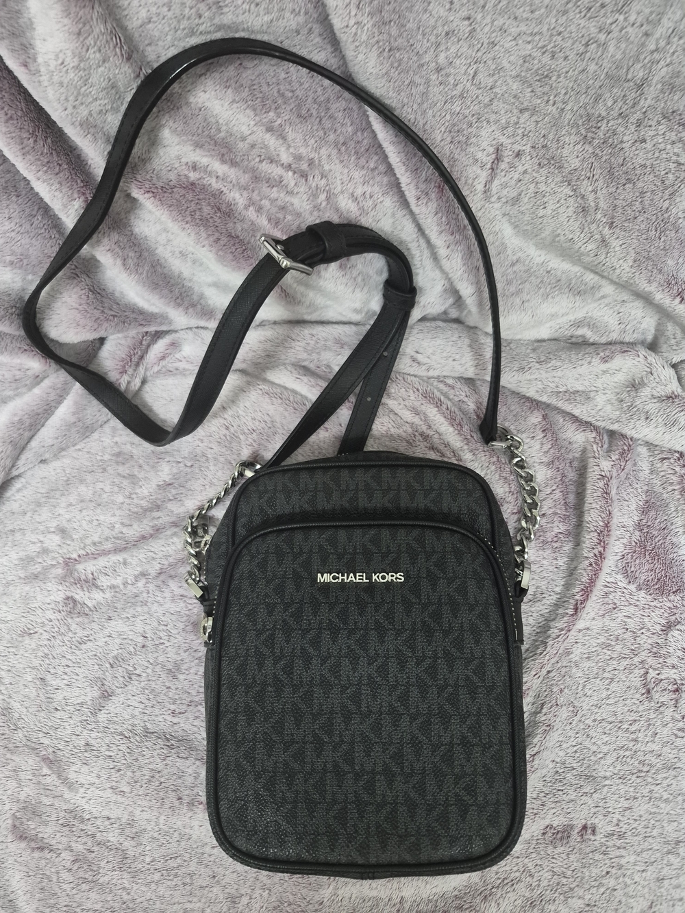 Michael Kors Black MK Monogram Crossbody Messenger Bag